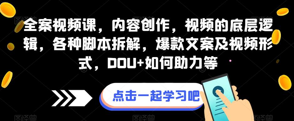 全案视频课，内容创作，视频的底层逻辑，各种脚本拆解，爆款文案及视频形式，DOU+如何助力等-七安资源网