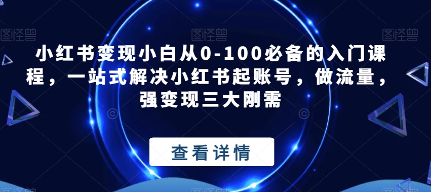 小红书变现小白从0-100必备的入门课程，一站式解决小红书起账号，做流量，强变现三大刚需-七安资源网