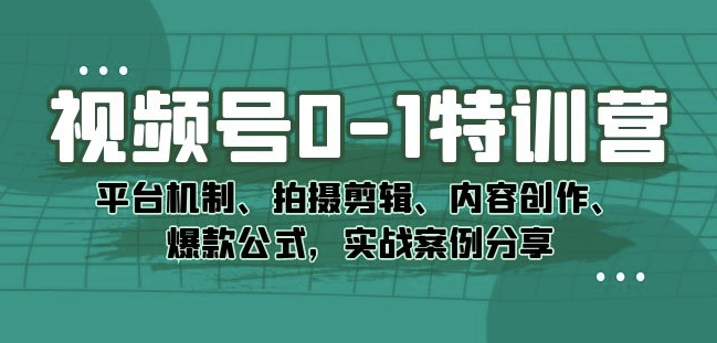 视频号0-1特训营：平台机制、拍摄剪辑、内容创作、爆款公式，实战案例分享-七安资源网