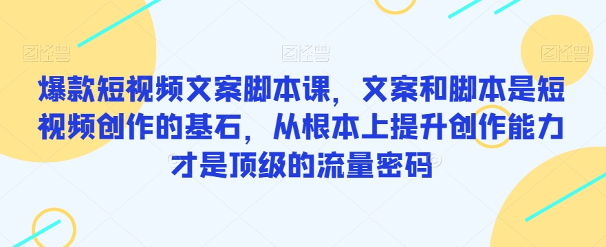 爆款短视频文案脚本课，文案和脚本是短视频创作的基石，从根本上提升创作能力才是顶级的流量密码-七安资源网