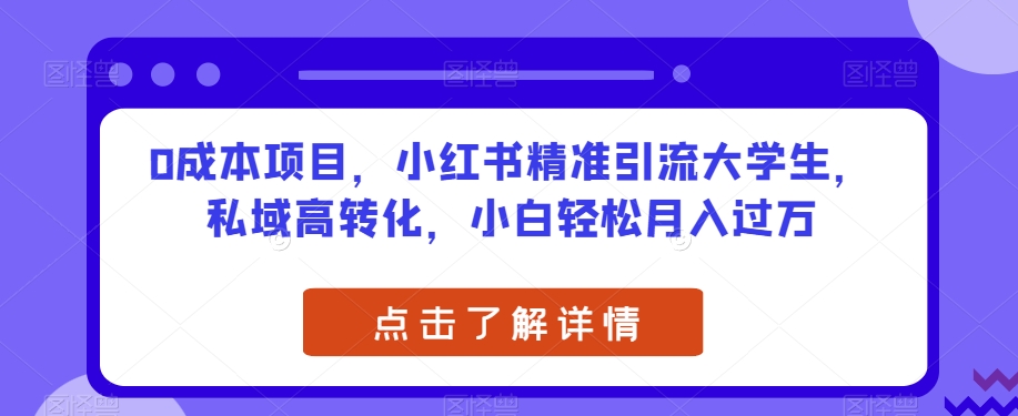 0成本项目，小红书精准引流大学生，私域高转化，小白轻松月入过万【揭秘】-七安资源网