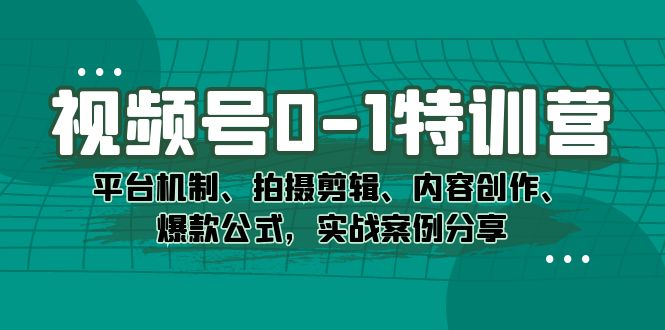 （7373期）视频号0-1特训营：平台机制、拍摄剪辑、内容创作、爆款公式，实战案例分享-七安资源网