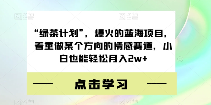 “绿茶计划”，爆火的蓝海项目，着重做某个方向的情感赛道，小白也能轻松月入2w+【揭秘】-七安资源网