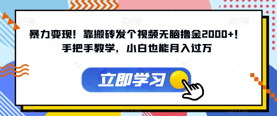 暴力变现！靠搬砖发个视频无脑撸金2000+！手把手教学，小白也能月入过万【揭秘】-七安资源网