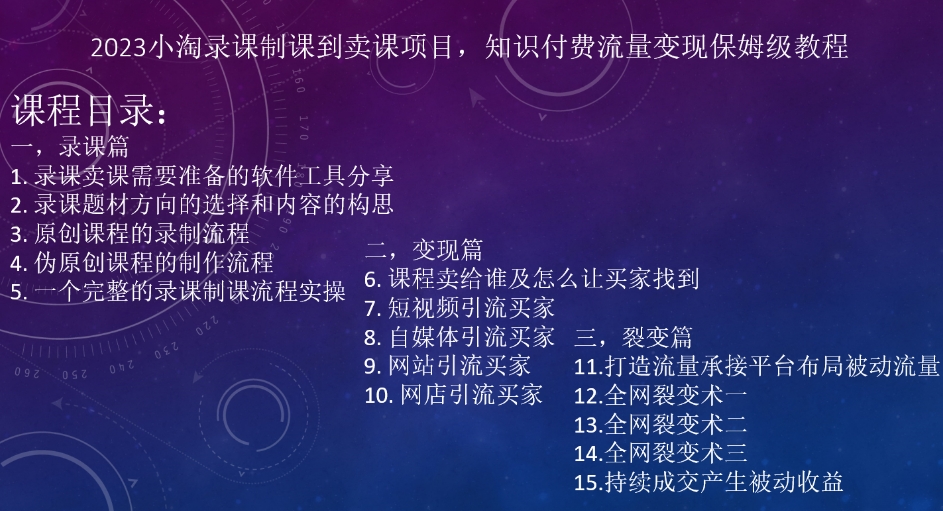 2023小淘录课制课到卖课项目，知识付费流量变现保姆级教程-七安资源网