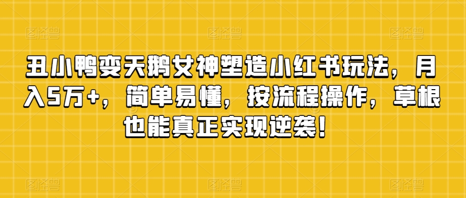 丑小鸭变天鹅女神塑造小红书玩法，月入5万+，简单易懂，按流程操作，草根也能真正实现逆袭！-七安资源网