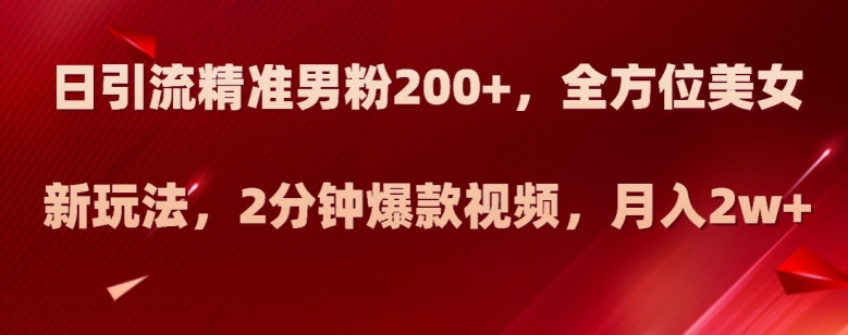 日引流精准男粉200+，全方位美女新玩法，2分钟爆款视频，月入2w+【揭秘】-七安资源网