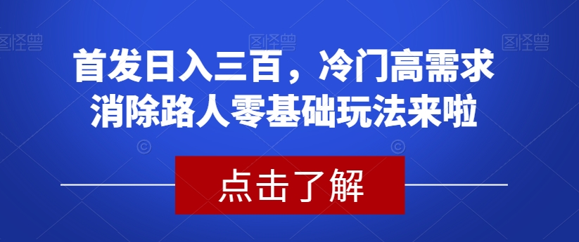 首发日入三百，冷门高需求消除路人零基础玩法来啦【揭秘】-七安资源网