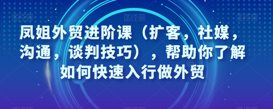 凤姐外贸进阶课（扩客，社媒，沟通，谈判技巧），帮助你了解如何快速入行做外贸-七安资源网