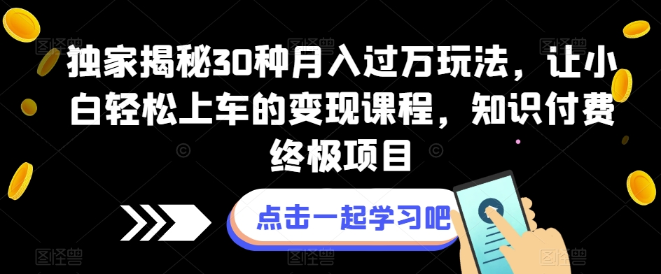 独家揭秘30种月入过万玩法，让小白轻松上车的变现课程，知识付费终极项目【揭秘】-七安资源网