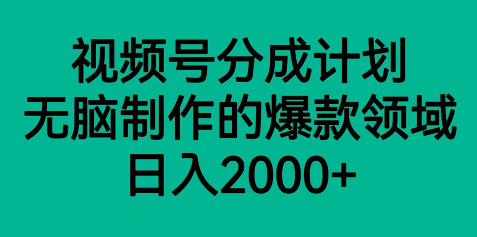 视频号分成计划，轻松无脑制作的爆款领域，日入2000+-七安资源网