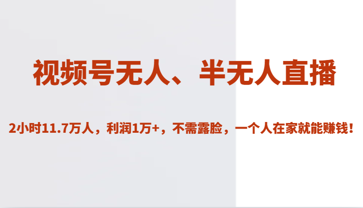 视频号无人、半无人直播2小时11.7万人，利润1万+，不需露脸，一个人在家就能赚钱！-七安资源网