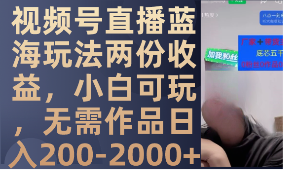 （7635期）视频号直播蓝海玩法两份收益，小白可玩，无需作品日入200-2000+-七安资源网