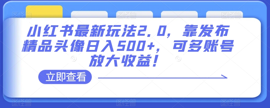 小红书最新玩法2.0，靠发布精品头像日入500+，可多账号放大收益！【揭秘】-七安资源网