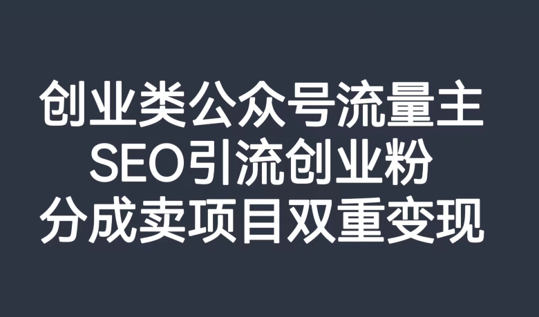 创业类公众号流量主，SEO引流创业粉，分成卖项目双重变现【揭秘】-七安资源网