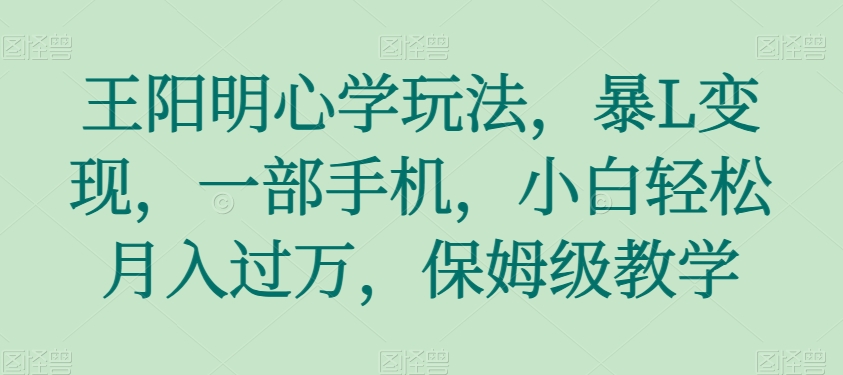 王阳明心学玩法，暴L变现，一部手机，小白轻松月入过万，保姆级教学【揭秘】-七安资源网