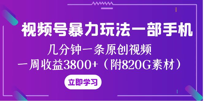 （8017期）视频号暴力玩法一部手机 几分钟一条原创视频 一周收益3800+（附820G素材）-七安资源网