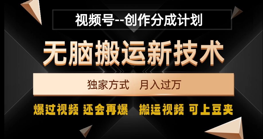 视频号无脑搬运新技术，破原创壕流量，独家方式，爆过视频，还会再爆【揭秘】-七安资源网