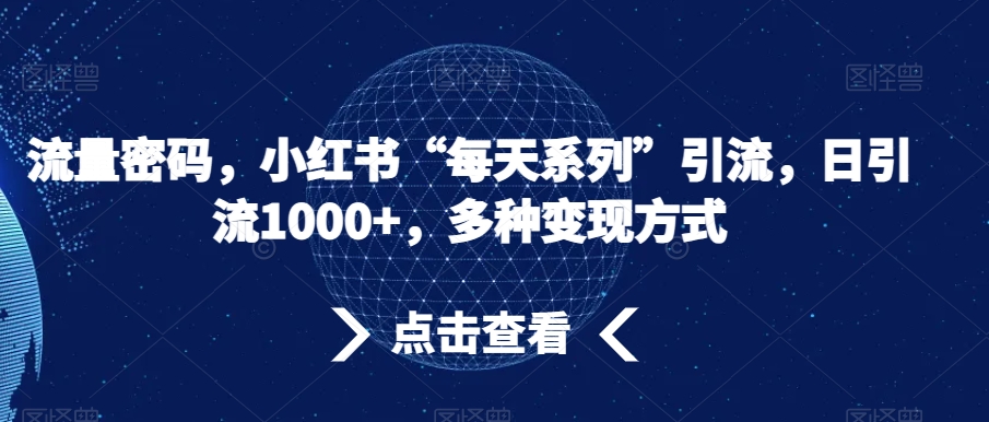 流量密码，小红书“每天系列”引流，日引流1000+，多种变现方式【揭秘】-七安资源网