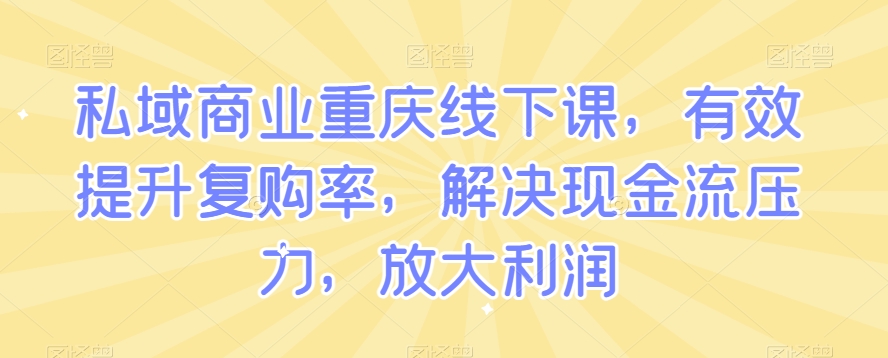 私域商业重庆线下课，有效提升复购率，解决现金流压力，放大利润-七安资源网