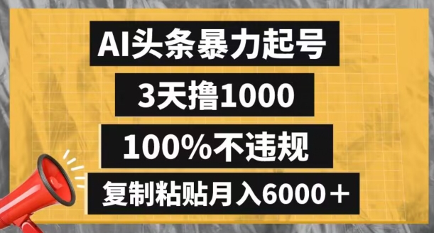 AI头条暴力起号，3天撸1000,100%不违规，复制粘贴月入6000＋【揭秘】-七安资源网