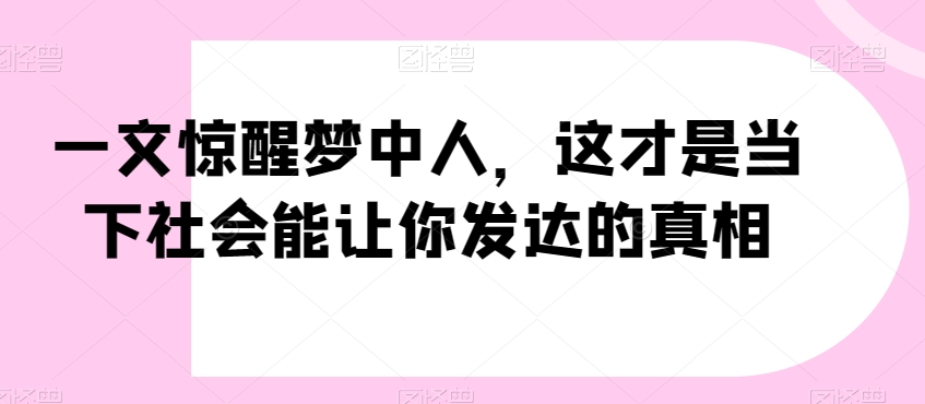 一文惊醒梦中人，这才是当下社会能让你发达的真相【公众号付费文章】-七安资源网