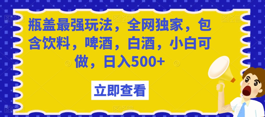 瓶盖最强玩法，全网独家，包含饮料，啤酒，白酒，小白可做，日入500+【揭秘】-七安资源网