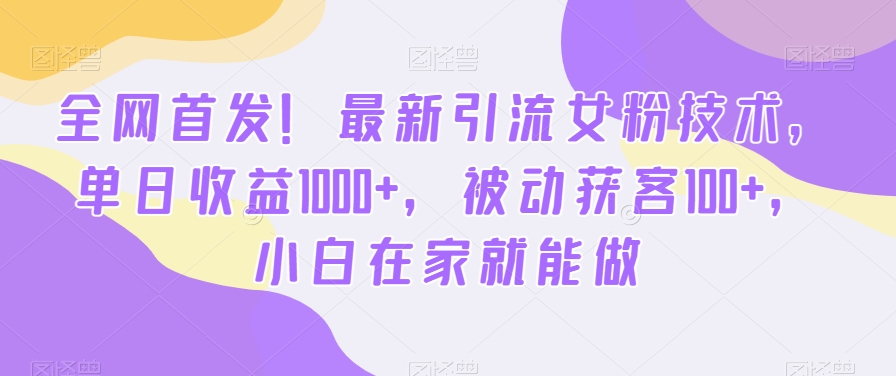 全网首发！最新引流女粉技术，单日收益1000+，被动获客100+，小白在家就能做-七安资源网