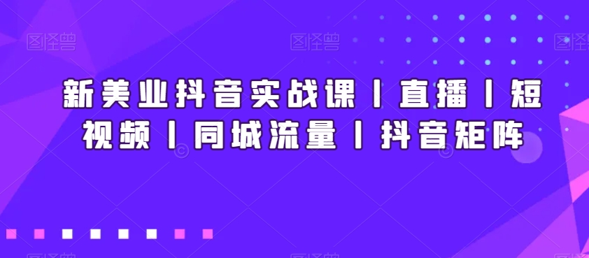 新美业抖音实战课丨直播丨短视频丨同城流量丨抖音矩阵-七安资源网