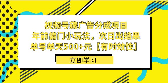 （8527期）视频号薅广告分成项目，年前偏门小玩法，次日出结果，单号单天500+元【…-七安资源网