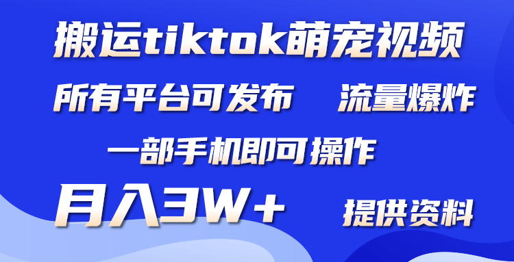 （9618期）搬运Tiktok萌宠类视频，一部手机即可。所有短视频平台均可操作，月入3W+-七安资源网