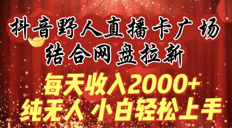 每天收入2000+，抖音野人直播卡广场，结合网盘拉新，纯无人，小白轻松上手-七安资源网