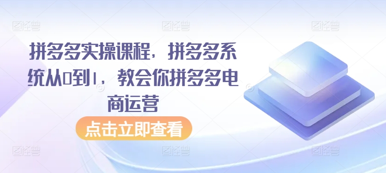 拼多多实操课程，拼多多系统从0到1，教会你拼多多电商运营-七安资源网