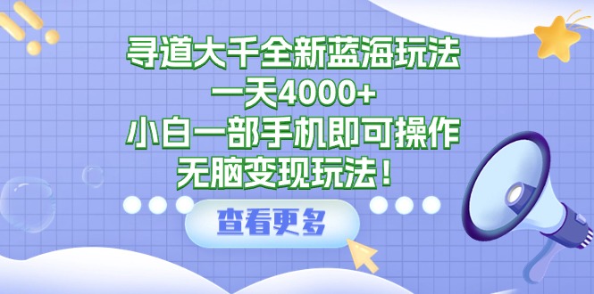 （9479期）寻道大千全新蓝海玩法，一天4000+，小白一部手机即可操作，无脑变现玩法！-七安资源网