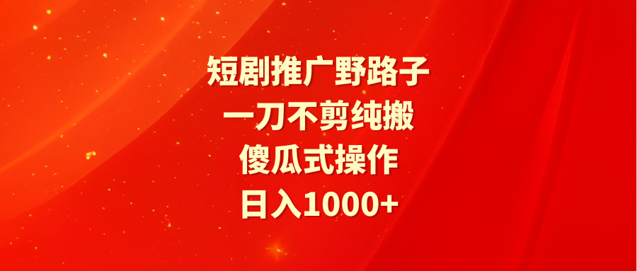 （9586期）短剧推广野路子，一刀不剪纯搬运，傻瓜式操作，日入1000+-七安资源网