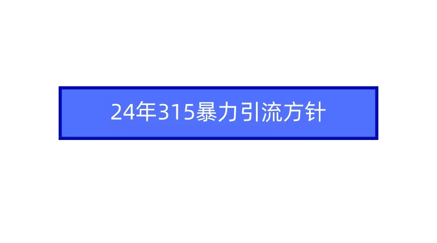 （9398期）2024年315暴力引流方针-七安资源网