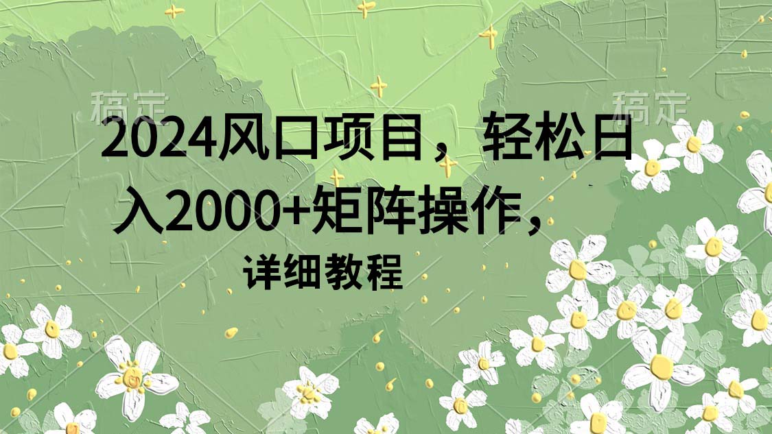 （9652期）2024风口项目，轻松日入2000+矩阵操作，详细教程-七安资源网