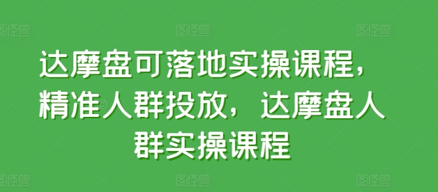 达摩盘可落地实操课程，精准人群投放，达摩盘人群实操课程-七安资源网