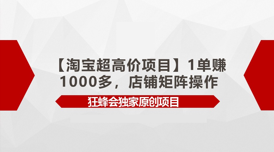 【淘宝超高价项目】1单赚1000多，店铺矩阵操作-七安资源网