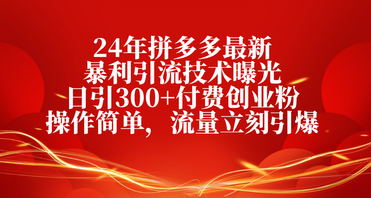 （10559期）24年拼多多最新暴利引流技术曝光，日引300+付费创业粉，操作简单，流量…-七安资源网