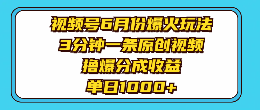 （11298期）视频号6月份爆火玩法，3分钟一条原创视频，撸爆分成收益，单日1000+-七安资源网