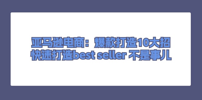 （11431期）亚马逊电商：爆款打造10大招，快速打造best seller 不是事儿-七安资源网