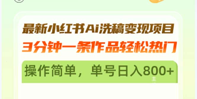 （13182期）最新小红书Ai洗稿变现项目 3分钟一条作品轻松热门 操作简单，单号日入800+-七安资源网