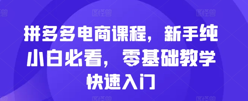 拼多多电商课程，新手纯小白必看，零基础教学快速入门-七安资源网